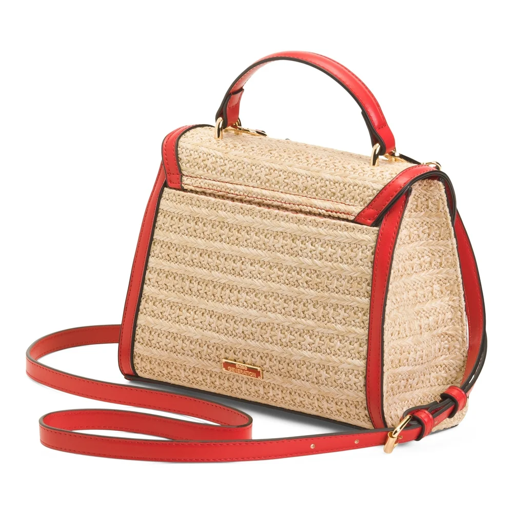 BCBGeneration Red & Natural Straw Satchel with Lobster Appliqué - Picture 2 of 3